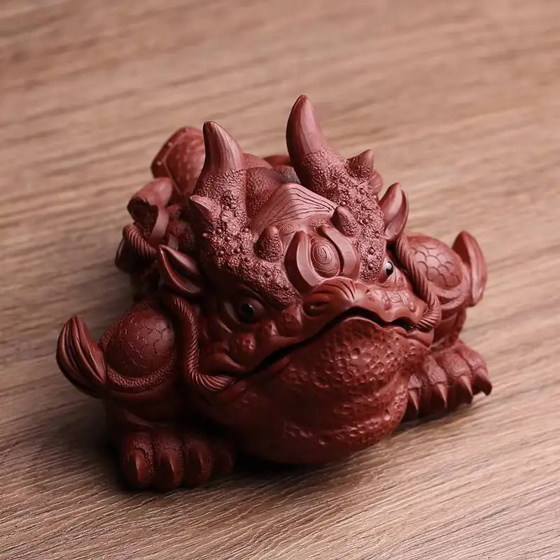 Yixing Purple Sand Pet Ornaments Three-Legged Golden Bright Toad To Attract Wealth Famous Handmade Can Raise Play Table And Tea