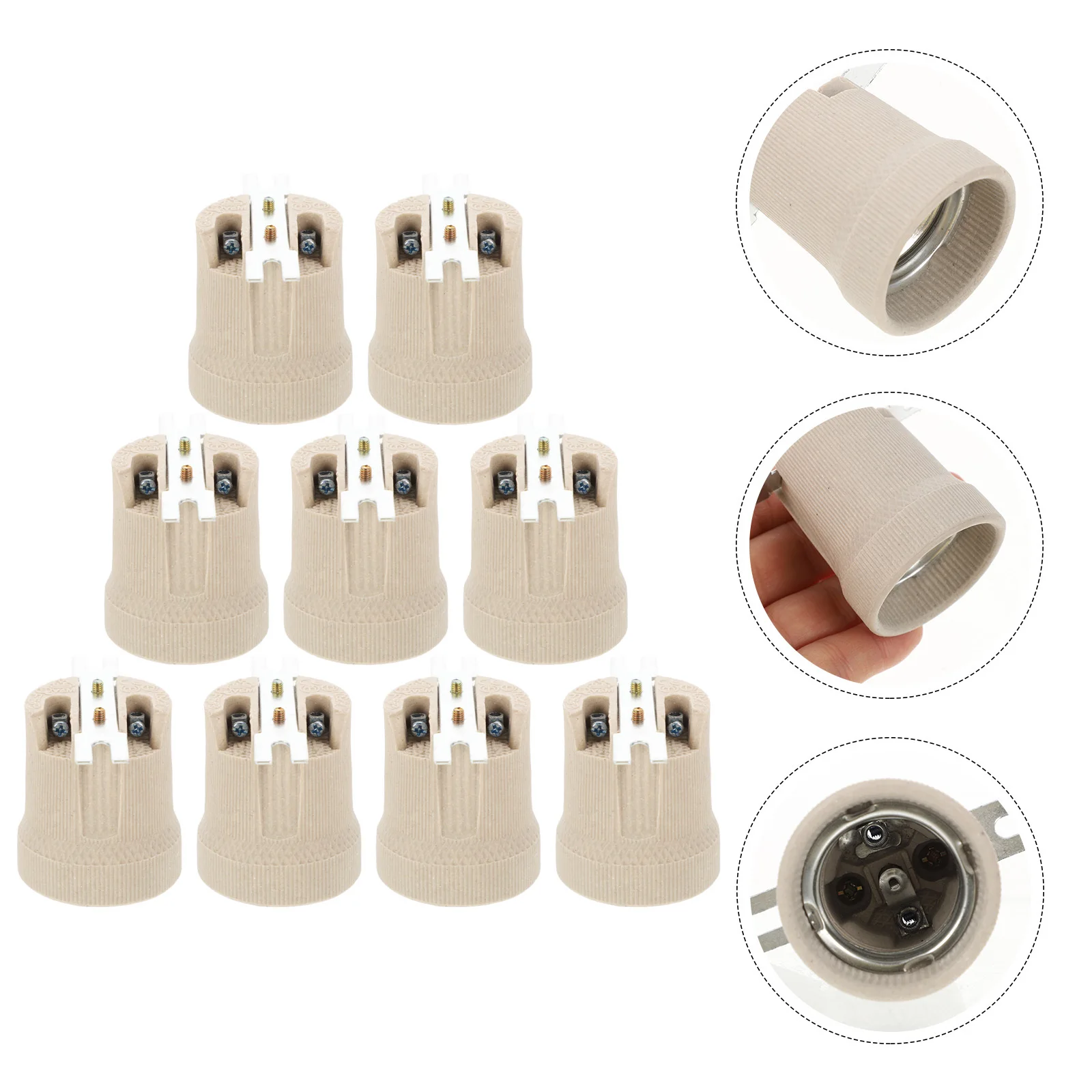 12pcs E27 Ceramic Lamp Holder Threaded Light Bulb Socket High Temperature Resistant For Led Halogen Incandescent Lighting