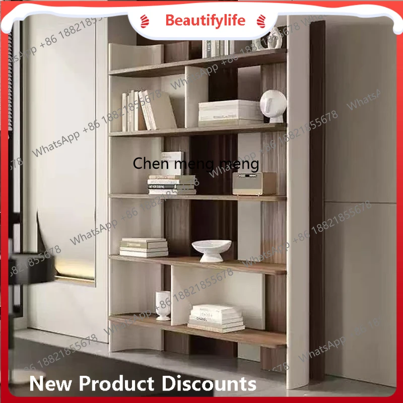 Italian solid wood bookshelf against the wall, living room large capacity multi-layer shelf, study single bookcase   H
