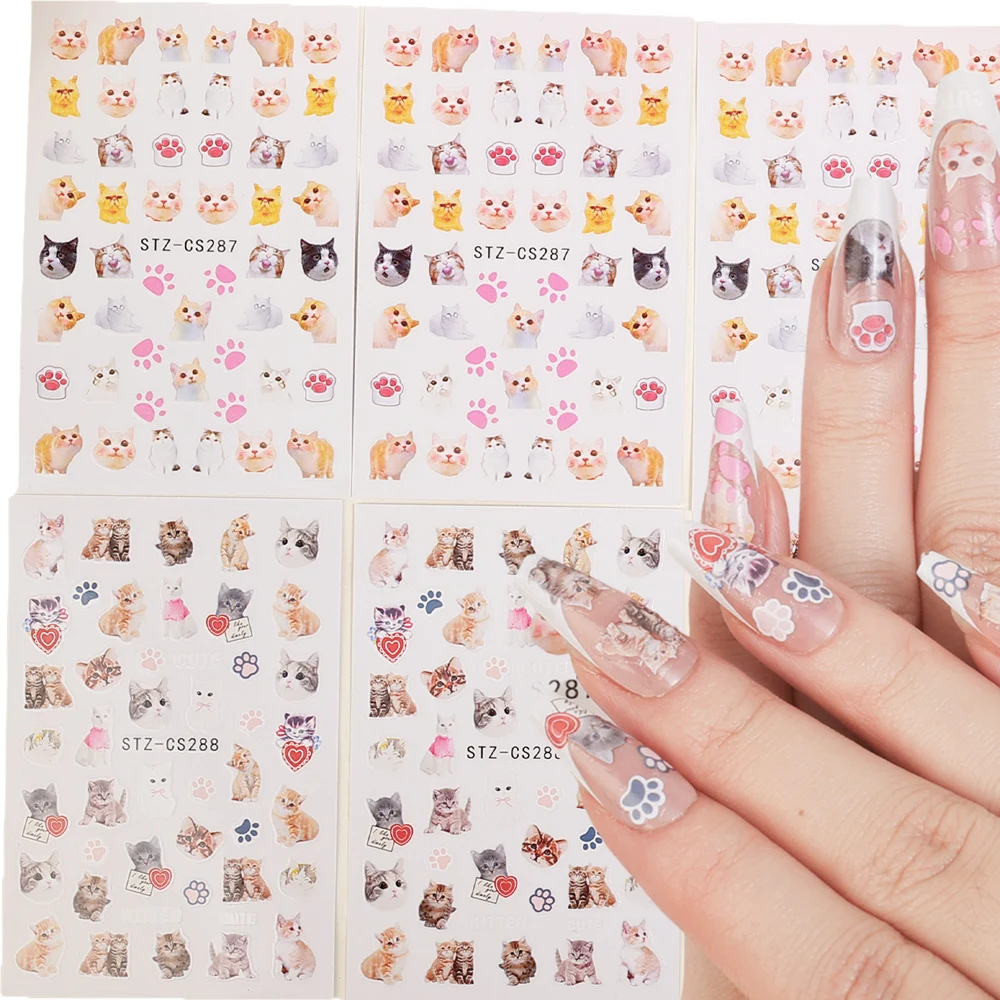 1/2pcs Cute Pet Nail Art Stickers Lovely Cartoon Cat Self Adhesive Nail Arts 3D Kitty Paw Manicur Gel Sliders Tattoo Decals