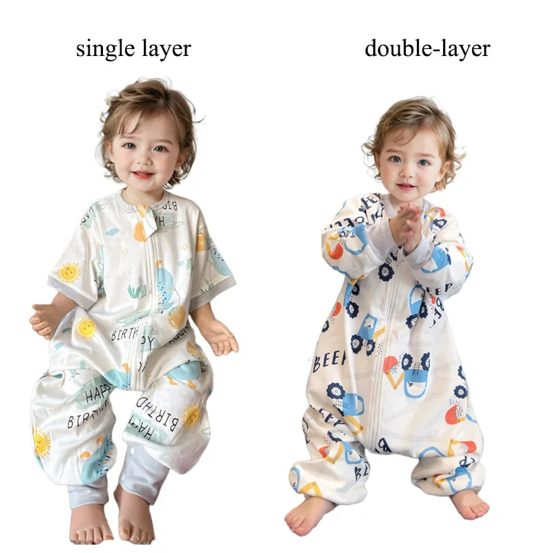 

Детские пижамы для переплета ног, весна-осень, однослойный и двухслойный хлопковый детский комбинезон, комбинезоны, домашняя одежда, одежда для детей 70-120 см