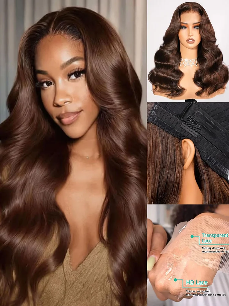 Schokoladenbraune Body Wave Echthaar-Perücken # 4 Für Frauen 30-40 Zoll 13x6 HD Lace Frontal Perücke Vorgezupfte 13x4 Lace Front Echthaarperücke