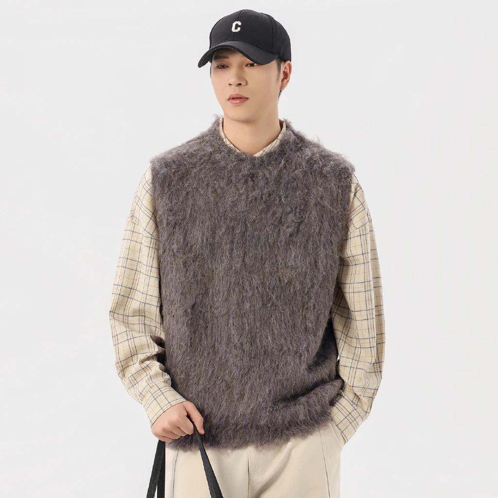 Knitted Vest Men Long Hair Loose Casual Sleeveless Fashion Vintage Sweater Vest Male Jumpers Sweaters Knitwear Vest Waistcoat