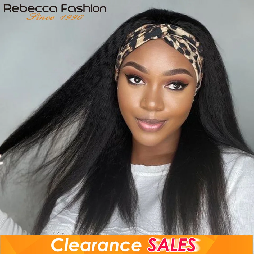 

Clearance Sale Headband Kinky Straight Human Hair Wigs For Women Brazilian Remy Hair Full Machine Made Glueless Daily Black Wigs