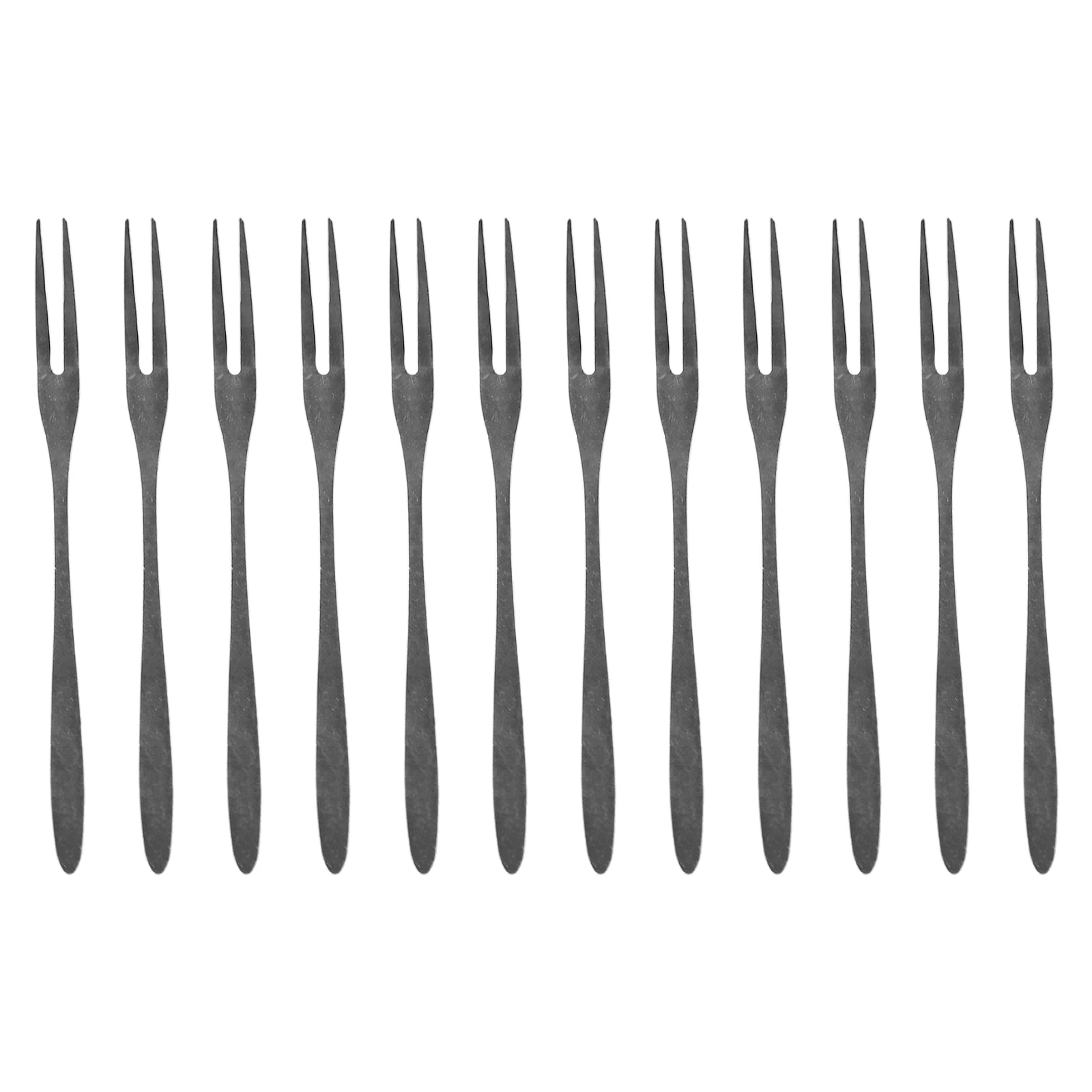 12Pcs Stainless Steel Household Fruit Fork Dessert Cake Salad Cutlery Fork Cake Two-tooth Fruit Pick 12.8*0.9cm Smooth Edges