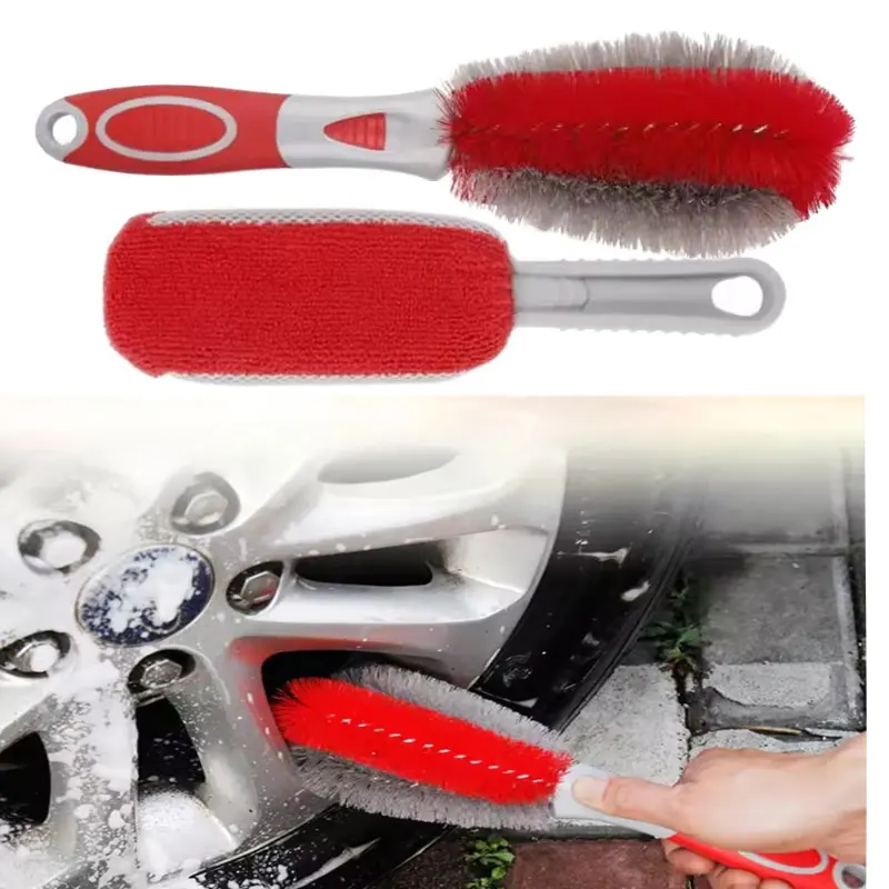 

Car Tire Cleaning Brush Anti-skid Rubber Coated Handle Microfiber Bristles Multifunctional Cleaning Tool Car Beauty Maintenance