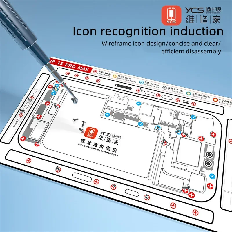 YCS-almohadilla magnética de almacenamiento de posicionamiento de tornillos de doble cara para reparación de teléfonos móviles, tornillos de IPX-15ProMax, estera magnética suave con memoria
