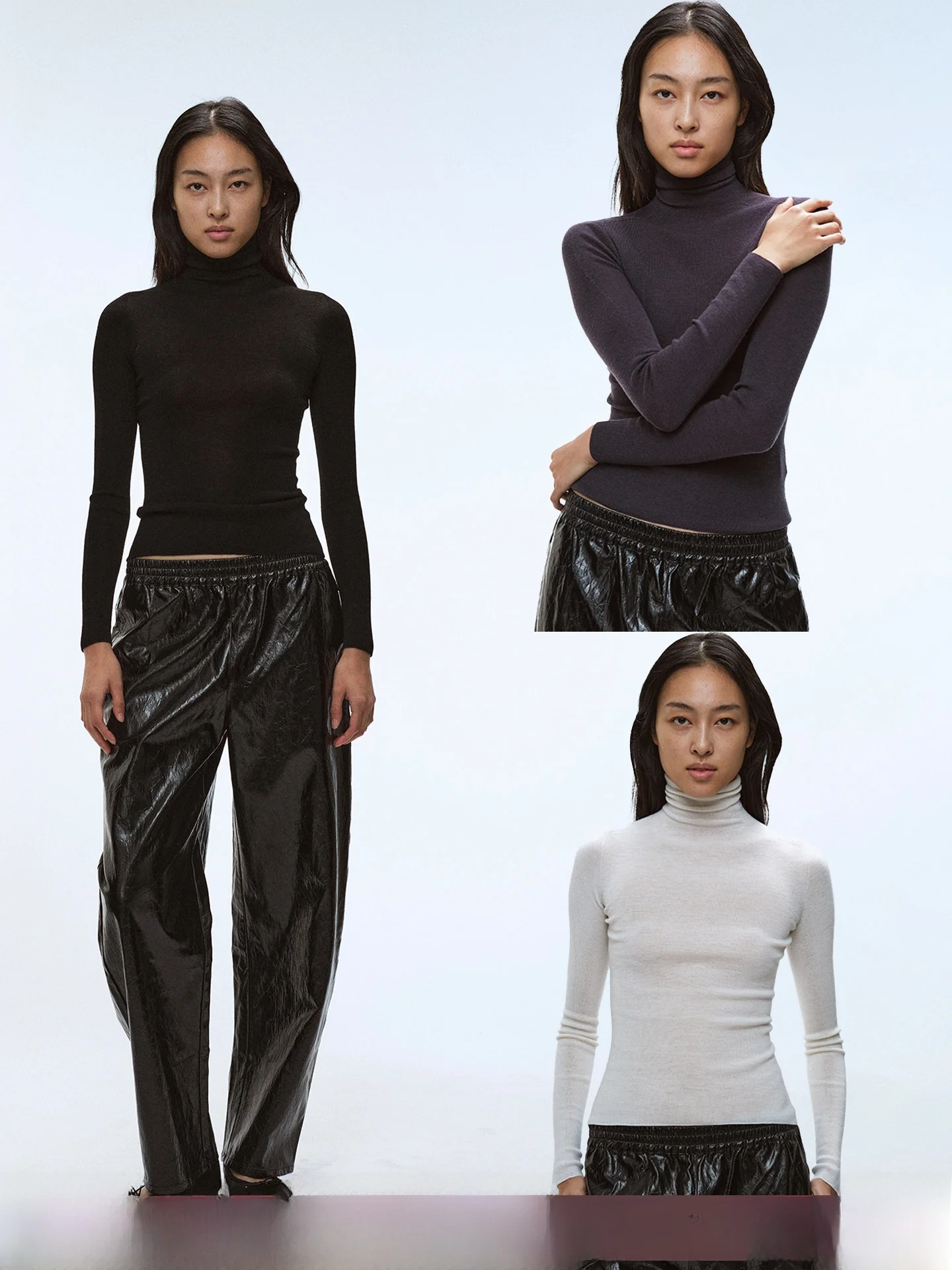 

Женский облегающий повседневный топ-боди AOLOL из 100% шерсти Yangzhou с высоким воротом, вязаный, базовый слой