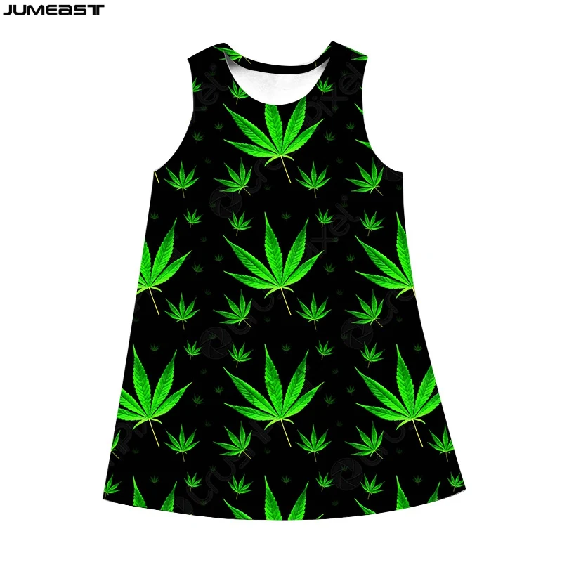 Jumeast Y2k Women 3D Printed Dresses Hip Hop Tobacco Weeds Leaves Summer Sleeveless Dress Suspender Nightdress