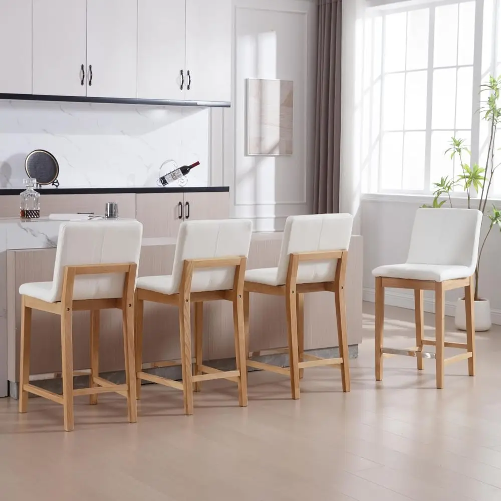 

Counter Height Bar Stools Set o 4 aux Leather Upholstered Kitchen Island Stools with Back and Distred Wood Legs 26" century ern