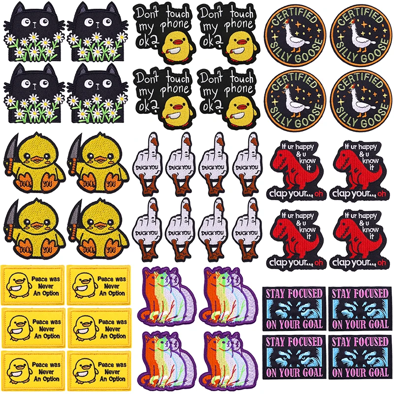 Parche termoadhesivo bordado ganso y gato para ropa, gorras - imagen 3