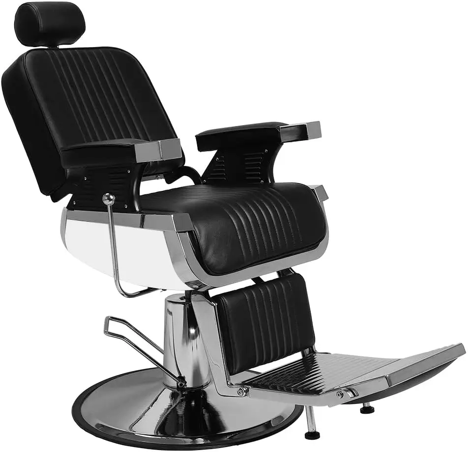 

Heavy Duty Reclining Barber Chair with Headrest & Supports up to 500lbs & 360 Degrees Rolling Swivel, Black