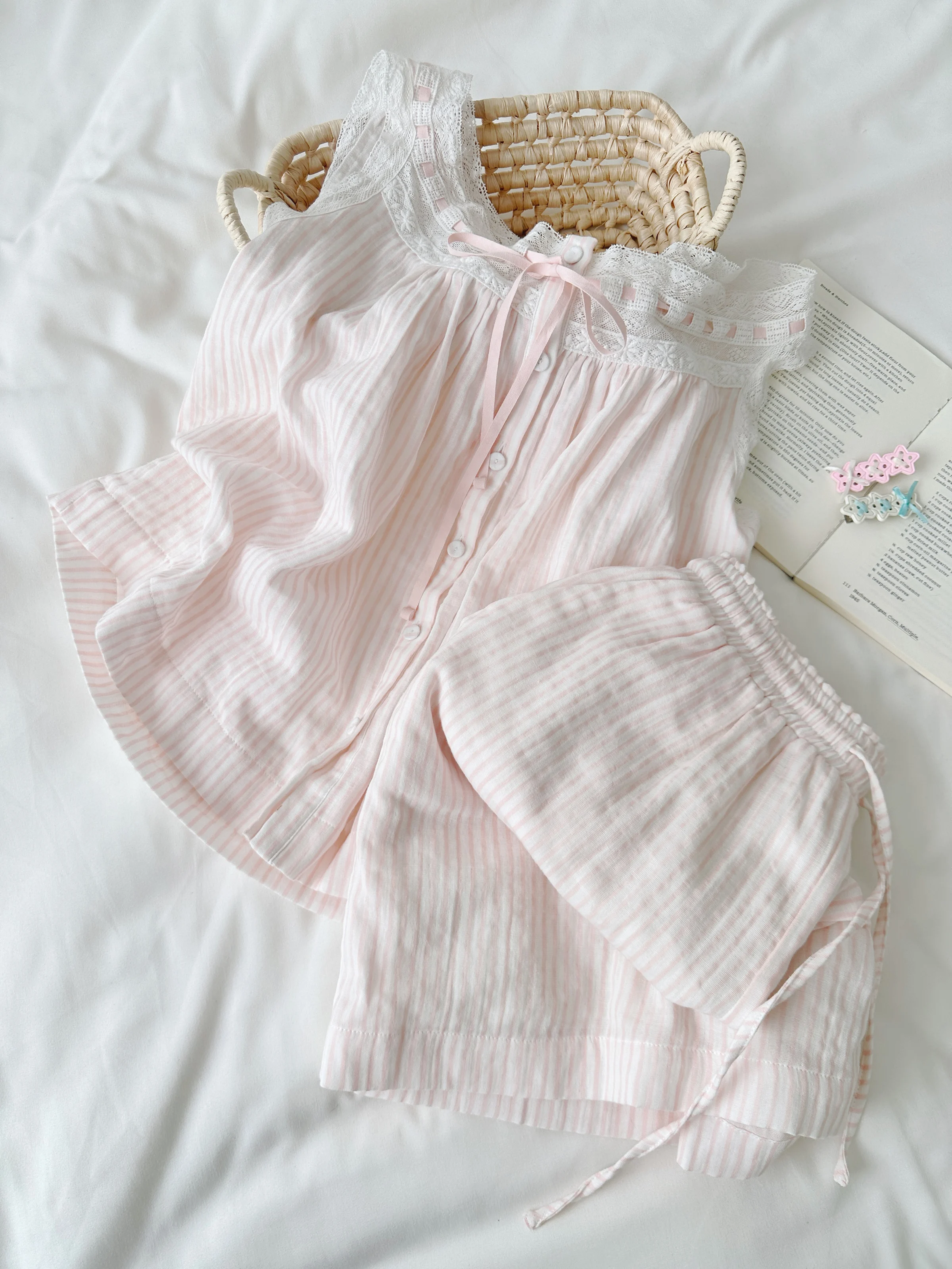 Japanese Original Ins Pink Girl Cotton Suspender Pajamas Sweet Girl Cute Casual Skin-friendly Breathable Loungewear Set 2025 New