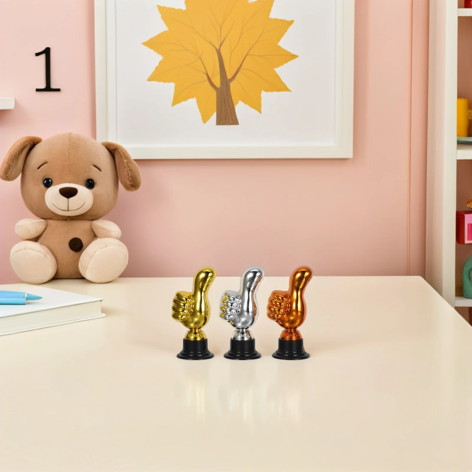 

6Pcs Thumb Trophy Gold Plastic Awards Realistic Mini Participation Trophies Kids School Sports Student Recognition Classroom