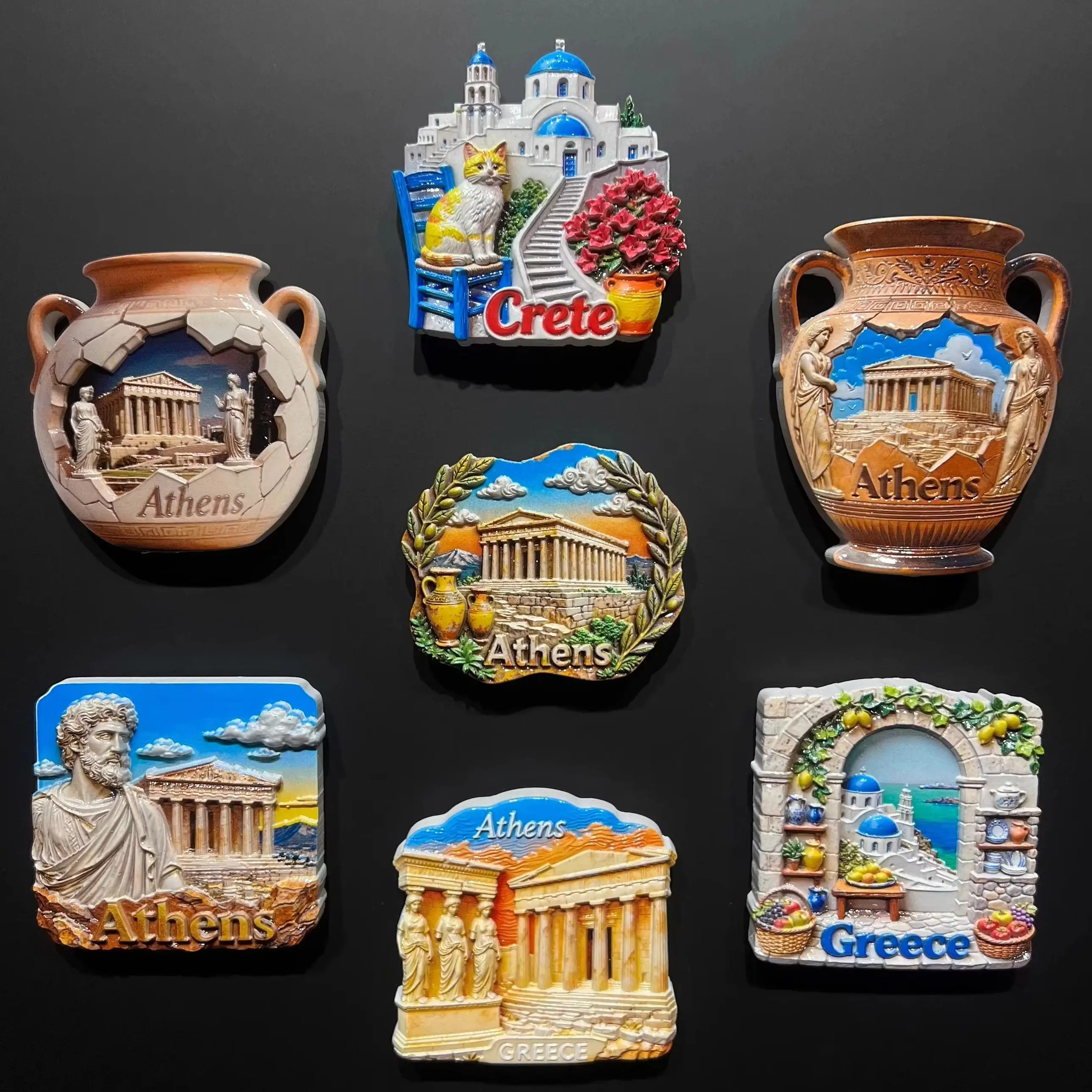 Santorini Athens Crete Island Greece 3D Fridge Magnets Tourism Souvenir Resin Refrigerator Sticker Collection Gift Decoration