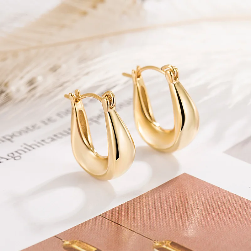 Perforation 925 Sterling Silver Ear Needle Minimalist Hoop Earrings Metallic Style Gold Earrings For Women CZ Fashion Jewelry