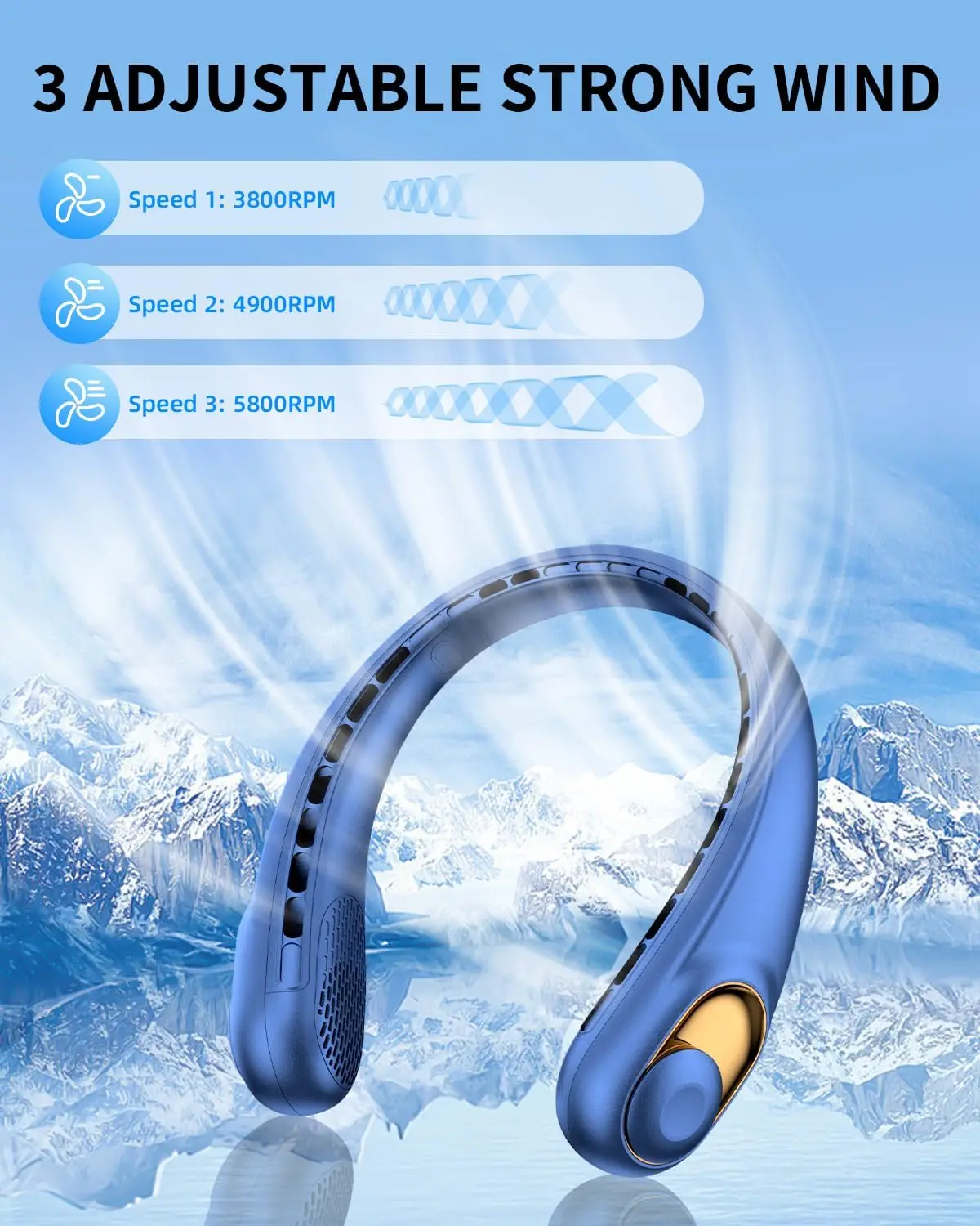 مروحة الرقبة مع مؤشر LED USB-C شحن بطارية طويلة الأمد مروحة خالية من الشفرة بدون استخدام اليدين مع 3 سرعات قابلة للتعديل وهادئة للغاية