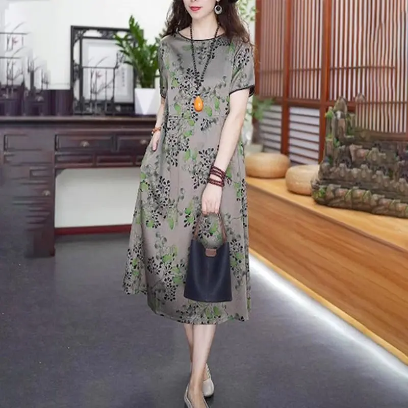

Женское шифоновое платье-трапеция, свободное плиссированное платье составного кроя с коротким рукавом и круглым вырезом, корейский стиль, лето