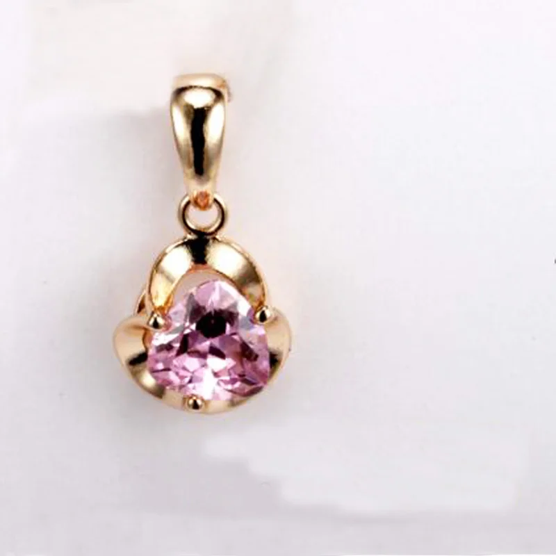 Fashion Jewelry Women  585 Rose Gold Color Pink Stone Flowers Pendant  And Chains