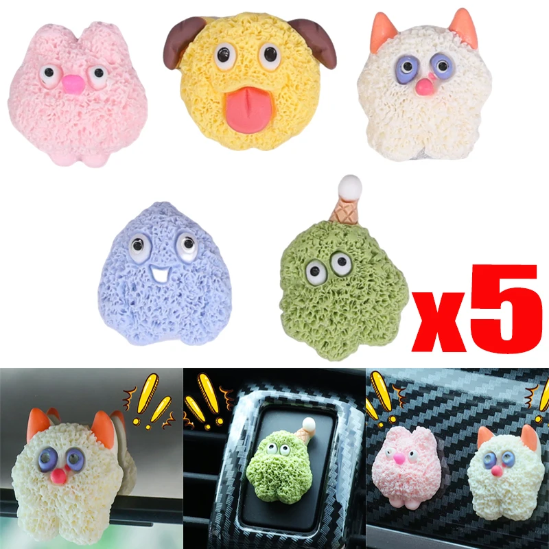 5pcs/set Green Hairy Monster Car Ornament Car Center Console Mirror Decorations Resin Accessories Diy Cartoon Cute Patch