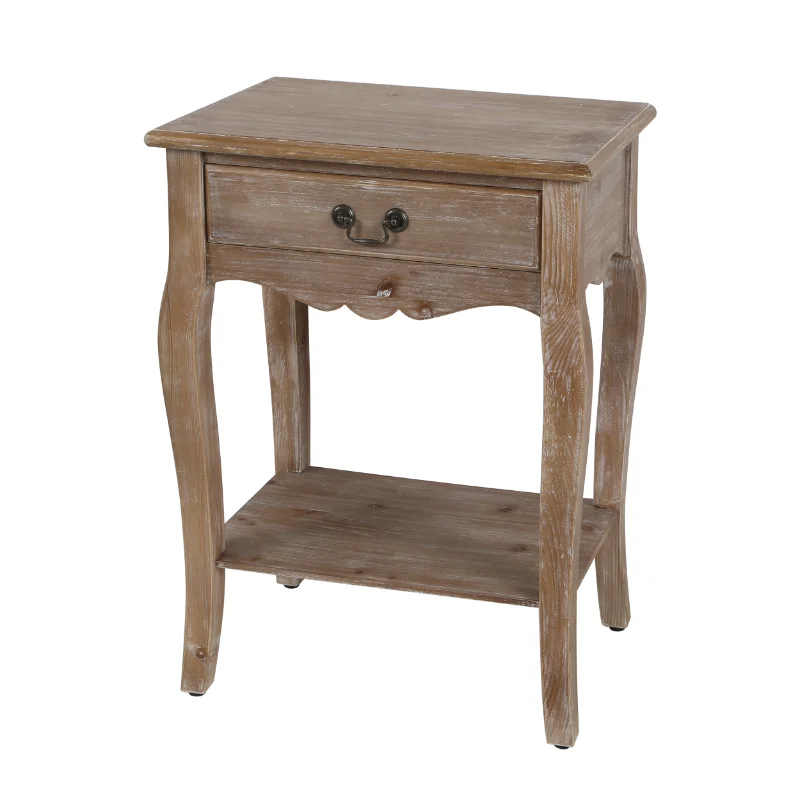 

Antique Solid Wood Nightstand Side Table With Storage Drawer Base Rack