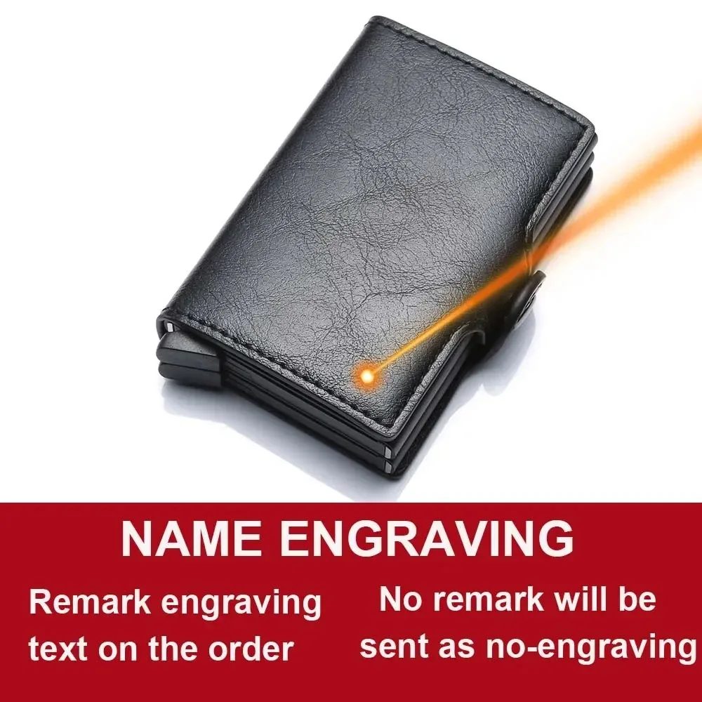Customize Wallet Engraving Name Mini Gift Rfid Card Men Wallets Automatic Pop Up Double Case Bank Credit Card Holders for Men