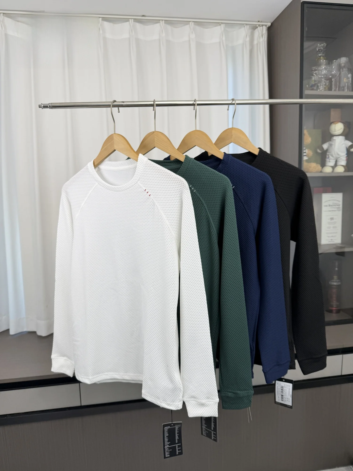 Men's Long Sleeve T-Shirt Breathable Mesh Elastic Fitness Running Outdoor Sports round Neck Pure Color Loose Fit Autumn Style