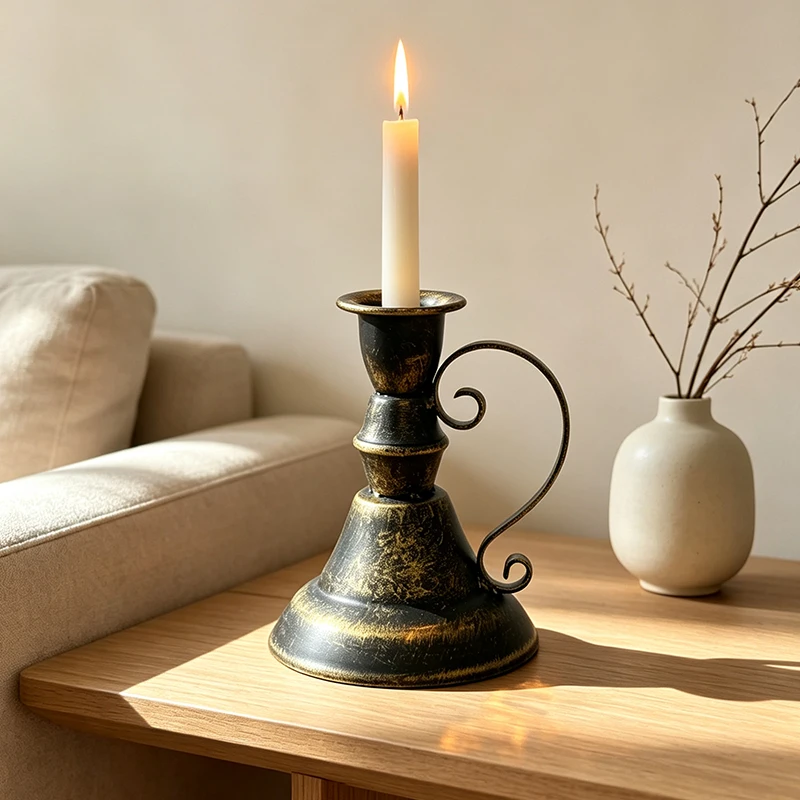 Antique-Style Bronze, Curved Floral Handle, Suitable for Long Candle Holders, Dining Tables, Weddings, and Home Decor