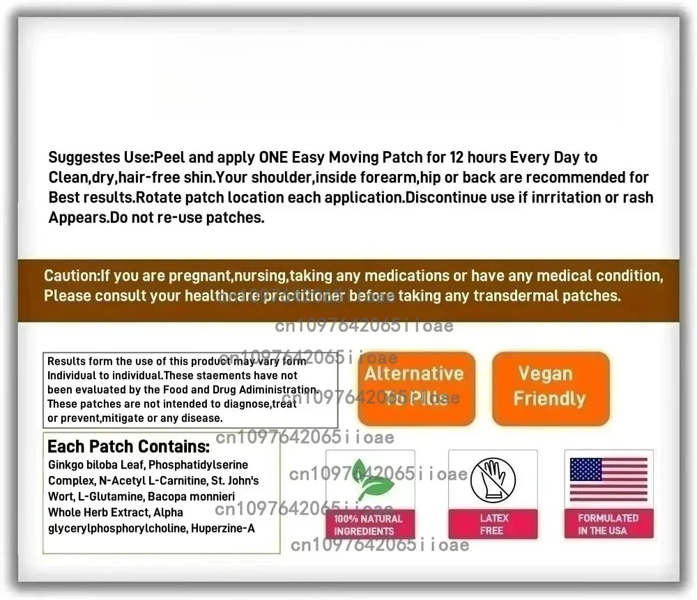 30 Patches Liposomal Brain for Memory and Focus Transdermal Patches- Memory, Focus & Aging Support