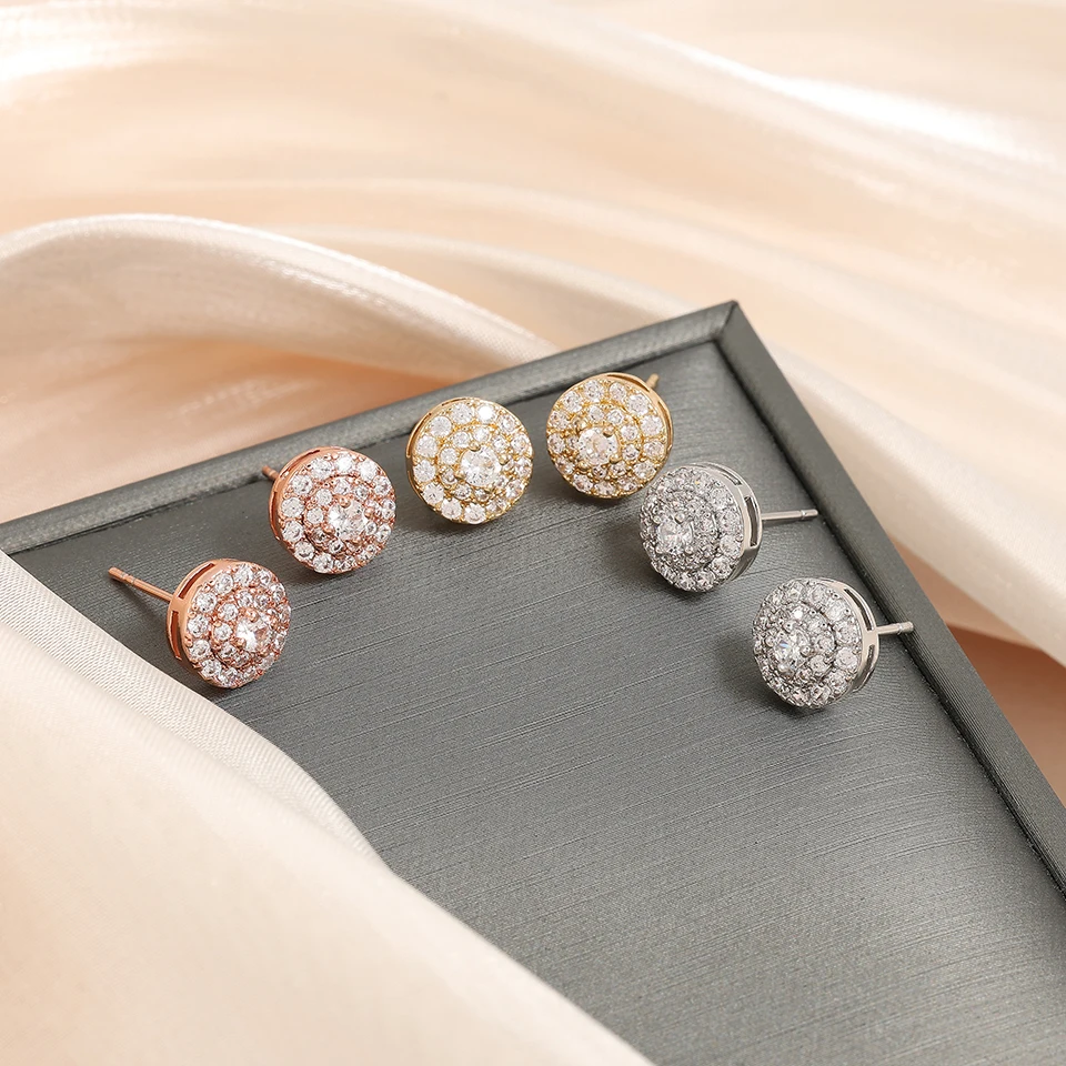 Hip Hop Rock Runde Kupfer Zirkonia Stud Ohrringe Silber/Gold Farbe Metall Kristall Ohr Schmuck für Männer Frauen Party Geschenk – Detail 2