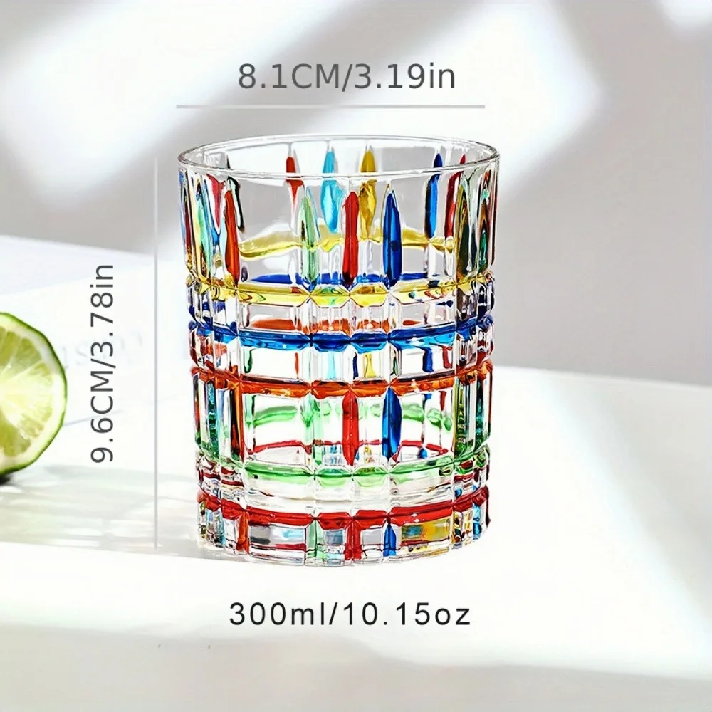 1pc Vibrant European-Style Rainbow Whiskey Glass - 10.14 oz Crystal Tumbler for a Unique and Elegant Drinking Experience