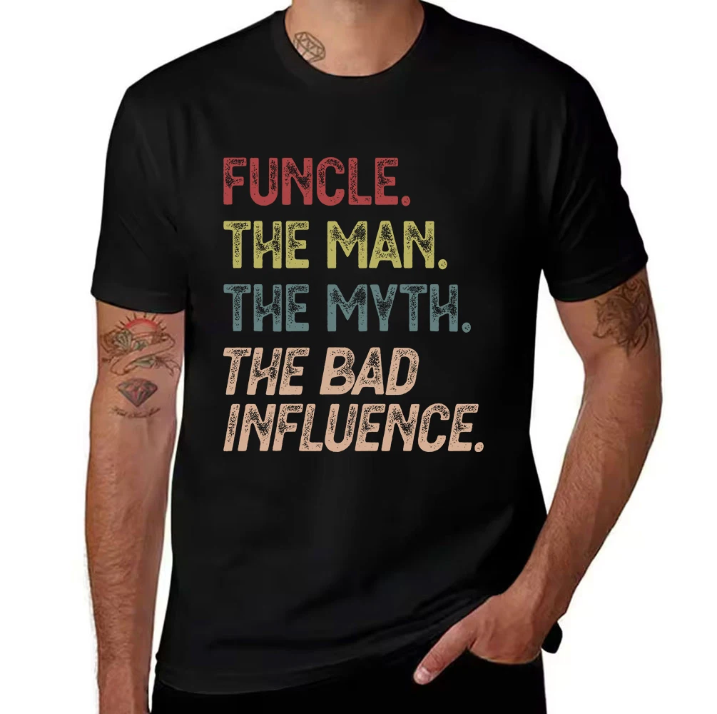 Funcle The Man The Myth The Bad Influence Men's Cotton T-Shirt, Vintage Style Graphic Tee for Cool Uncles