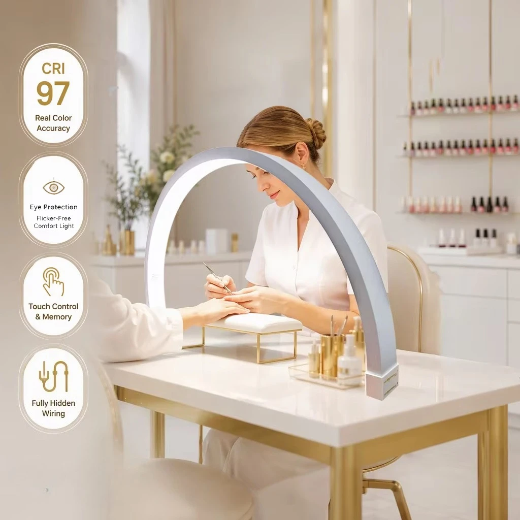 For FOSOTO LED Curved U-shaped Nail Desk Lamp, Half Moon Light for Rhinestone Nail Art, Eyelashes, Nail Tattoo & Beauty Salon.