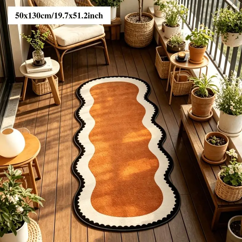 VIKAMA Orange Wavy Irregular Runner Rug Abstract Print Non Slip Mat For Bedroom Kitchen Hallway Balcony Modern Decor
