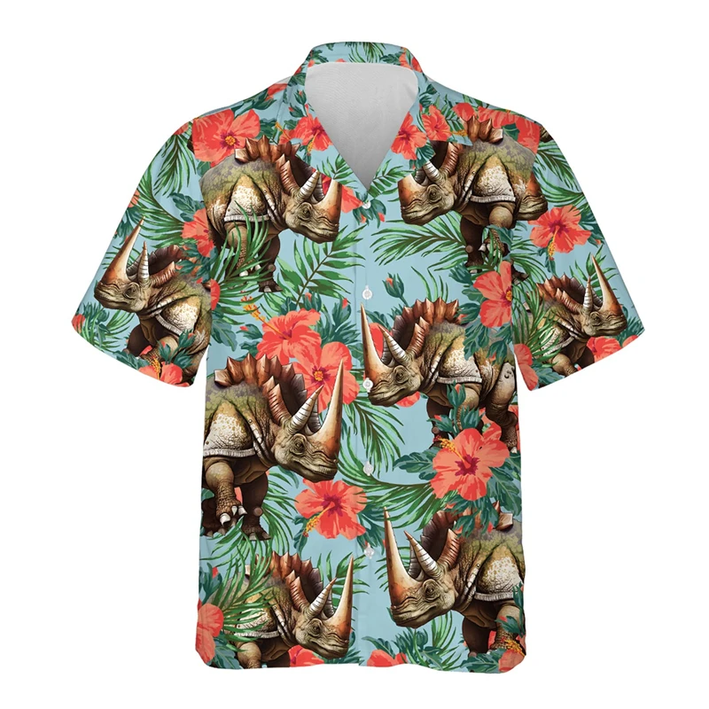 Cute Dinosaur 3d Print Shirts Men's Women's Hawaiian Shirts Man Vocation Blouses Lapel Shirt Dino Men Clothing Animal Blouses