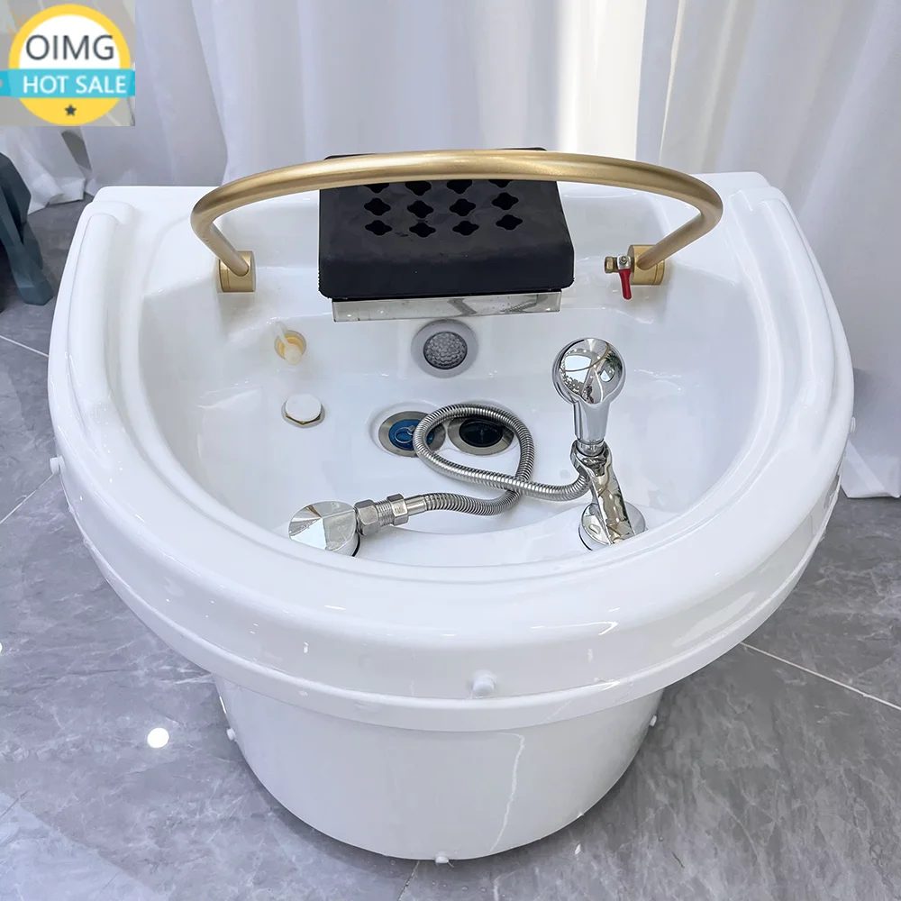 Modern Thai Style Spa Head Water Therapy Beauty Hair Salon White Shampoo Sink with 60L Storage Tank