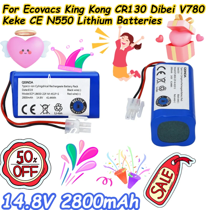 

14.8V 2800mAh For Ecovacs King Kong CR130 Dibei V780 Keke CE N550 Lithium Batteries