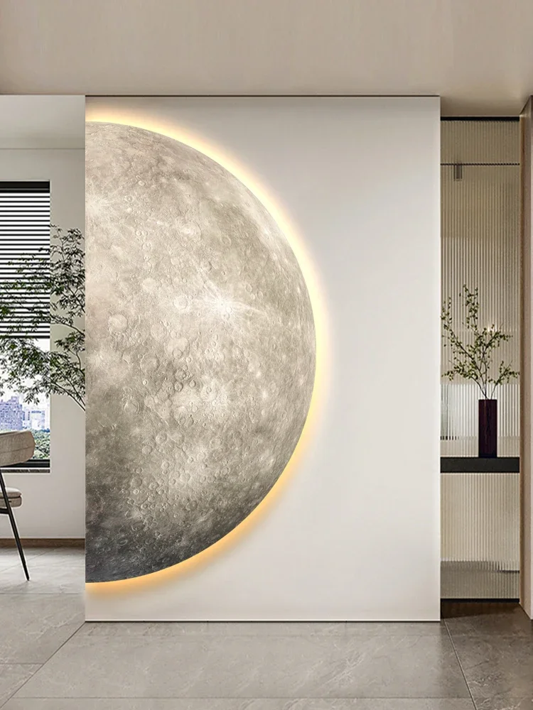 Remote Control Dimming Wall Painting Lamp Creative Minimalist Living Room Background Wall Decor LED Moon Painting Wall Lights
