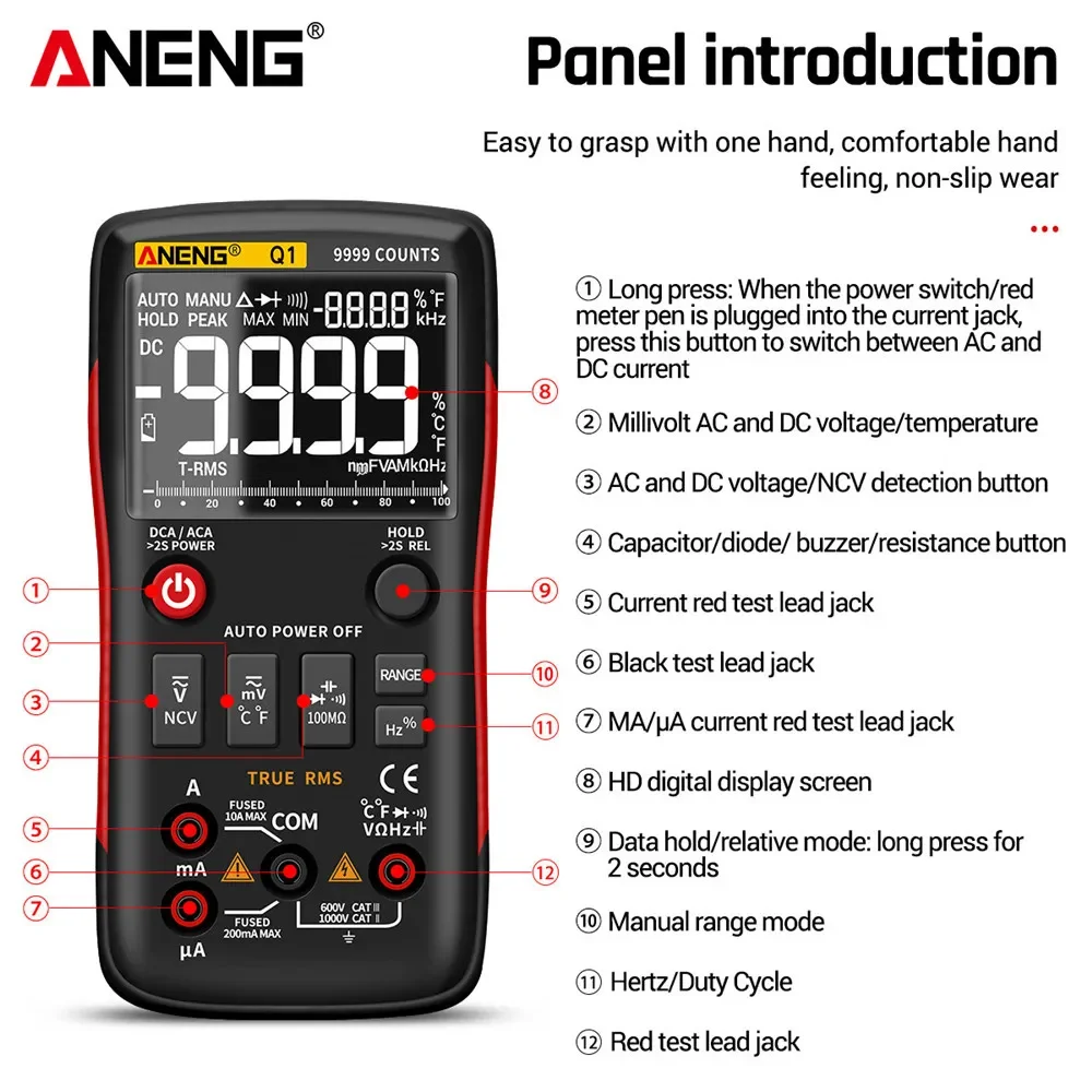 ANENG Q1 Digital Multimeter 9999 Analog Tester True RMS Professional Multimetro DIY Transistor Capacitor NCV Testers Lcr Meter