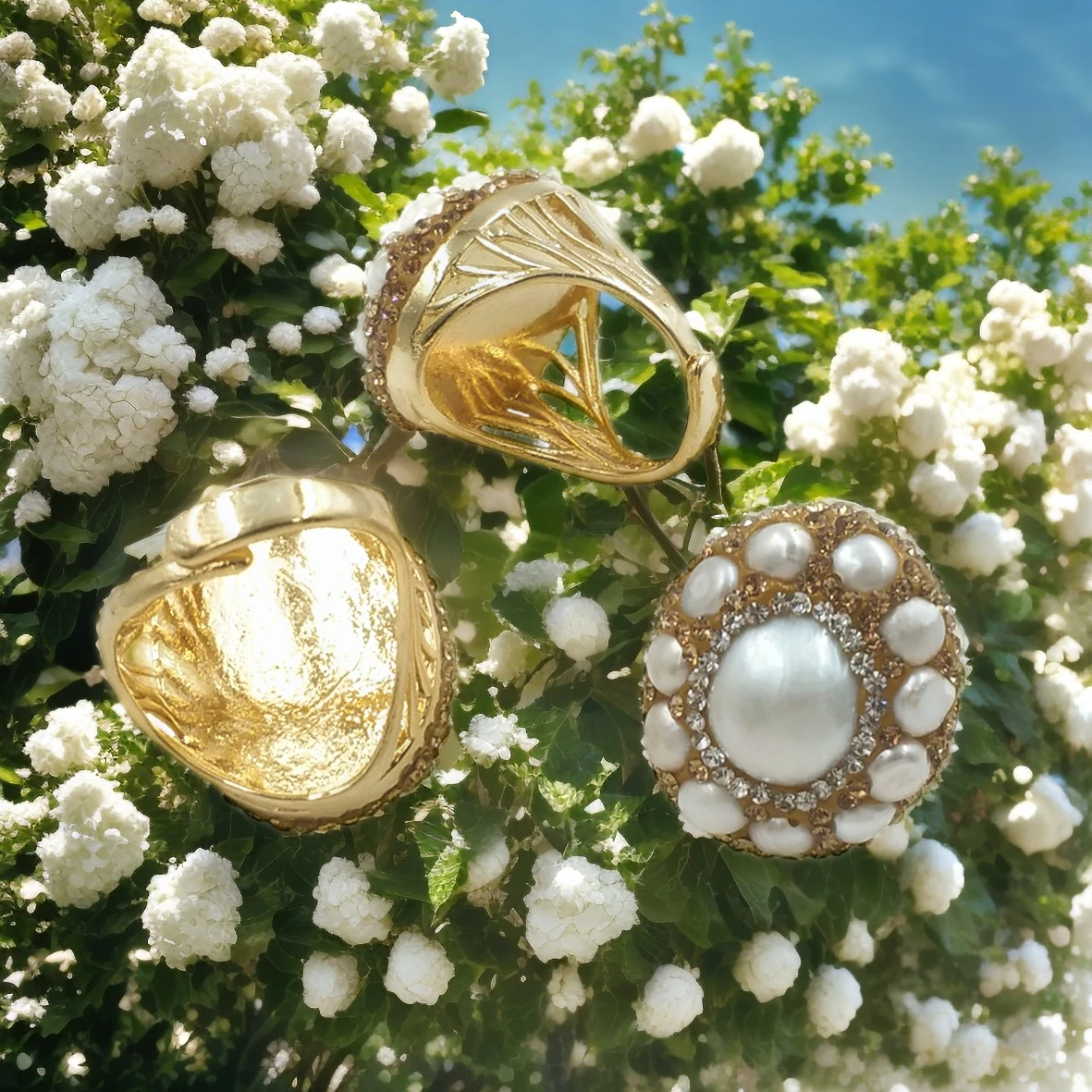 

WT-MPR046 WKT Newest Handmade Rhinestone Setting Multi Pearl Ring Women Gold Plated Freshwater Wedding ACC For Gift