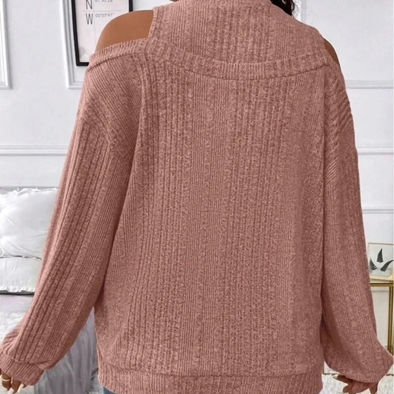 Suéter acampanado de Cachemira para mujer, Camiseta de punto de manga larga con cuello redondo, hombros descubiertos, Tops sueltos de oficina, Otoño