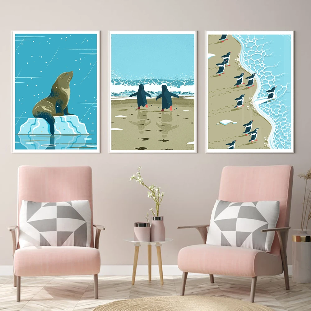 Antarctic Animal Art Prints Penguin Killer Whale Seal Poster Canvas Painting Wall Picture Modern Nursery Living Room Home Decor