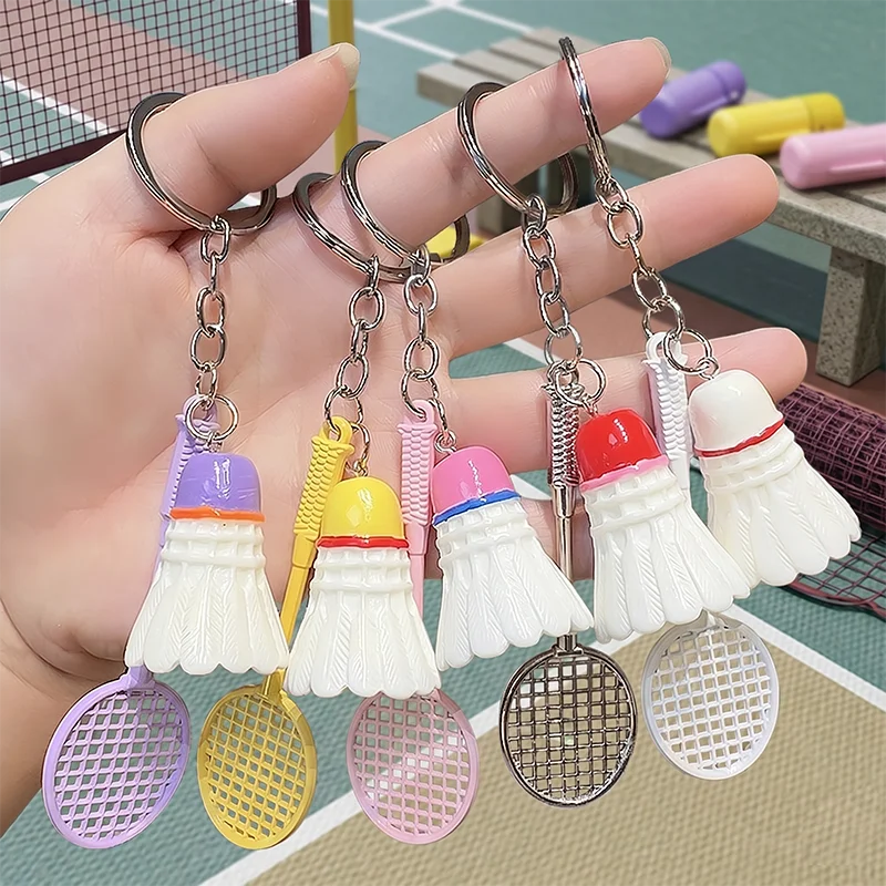 Mini Badminton Racket Keychain Shuttlecock Keyring Birdie Sports Pendant Team Gifts Bulk School Party Favors Backpack Bag Charm