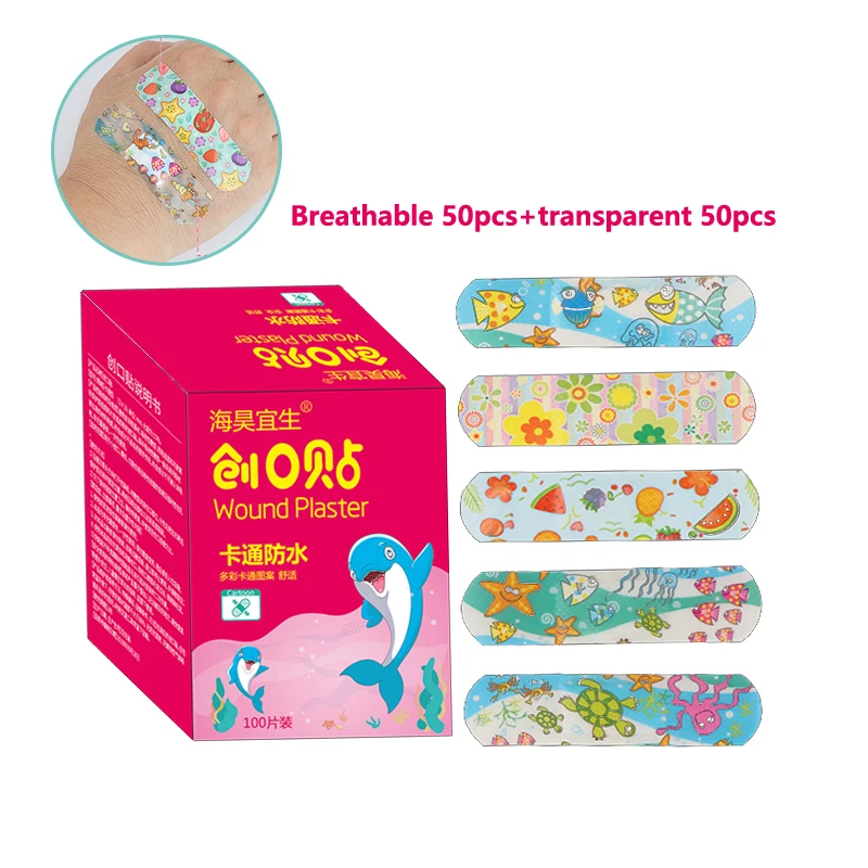 100pcs Waterproof Cute Cartoon Band Aid Hemostasis Adhesive Bandages First Aid