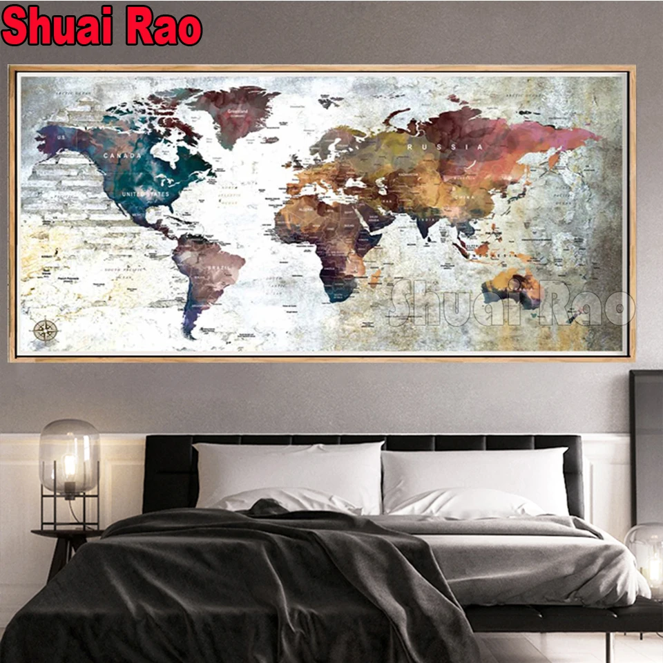 5d Full Square Round Diamond Painting Abstract Color World Travel Map Large diy diamond ricamo ricamo complementi arredo casa