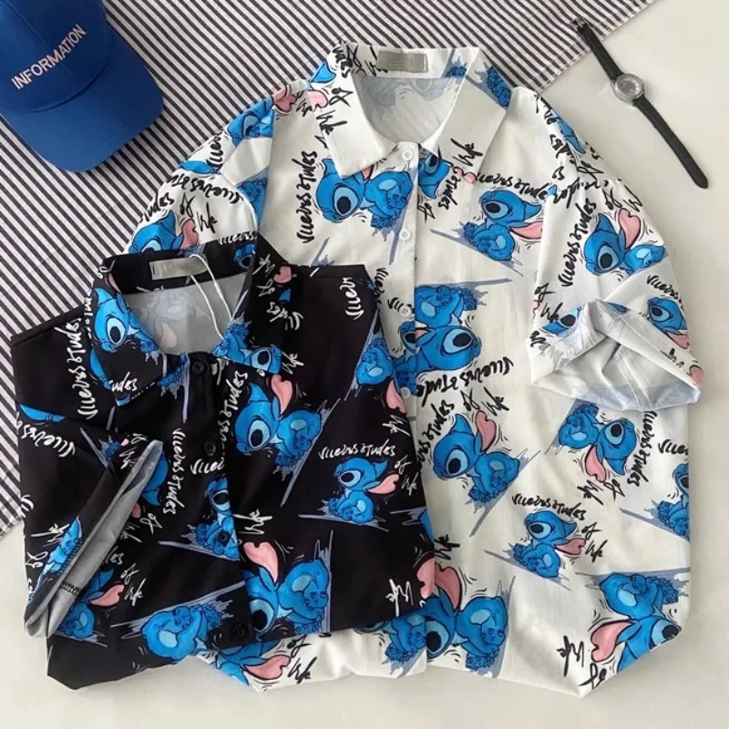 Lilo&Stitch Printed Short Sleeve Shirt Summer New Style Girls' Casual Versatile Short Sleeve Shirt Anime Cartoon Kawaii Clothing