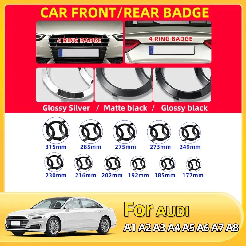 

For AUDI A3 A5 A4L A4 A1 A6L A7 A7L Q3 Q5 Supercar S3 RS5 A8 Car Front Rear Trunk Logo Emblem Badge Sticker Decoration Accessory