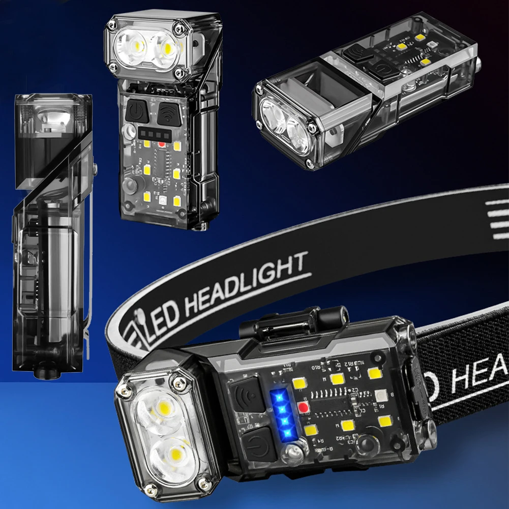 Светодиодный фонарик на лоб с датчиком движения, светодиодный угловой фонарик с задним зажимом, многофункциональный фонарик для рыбалки на открытом воздухе, кемпинга, пешего туризма