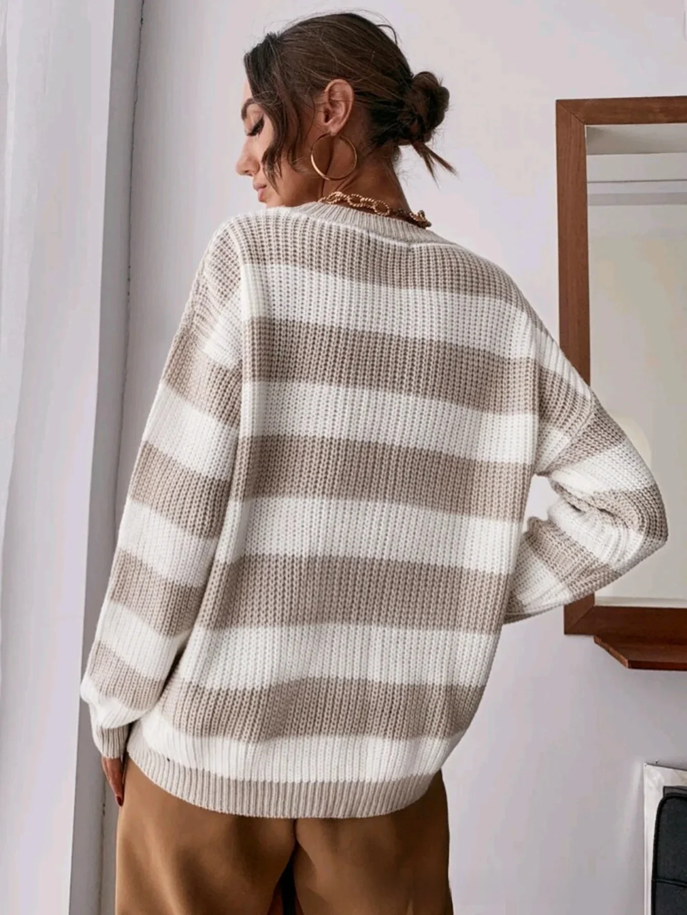 

Thick Winter Fashion Casual Comfortable Breathable Female Pullovers Loose Long Sleeve Striped Knitwear Women's Sweater