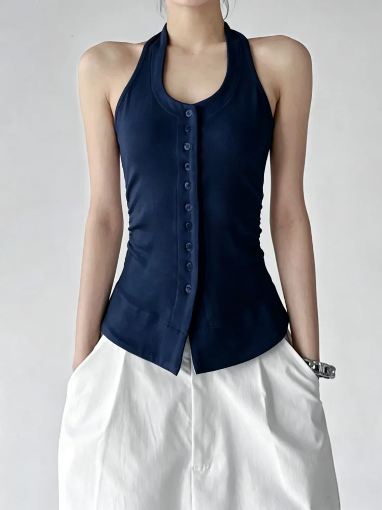 95 Cotton Halter Neck Vest Women's Slim Fit Base Layer Top Inner Wear Outer Wear Summer Season  Color Simple Style